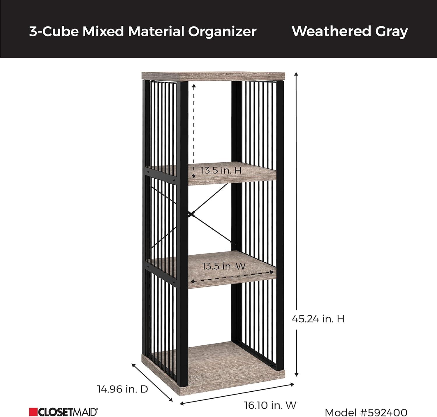 imageClosetMaid 4Cube Storage Organizer Bookshelf Storage Shelf Metal Frame Wood Shelves Easy Assembly BlackWheatBlackWeathered Gray