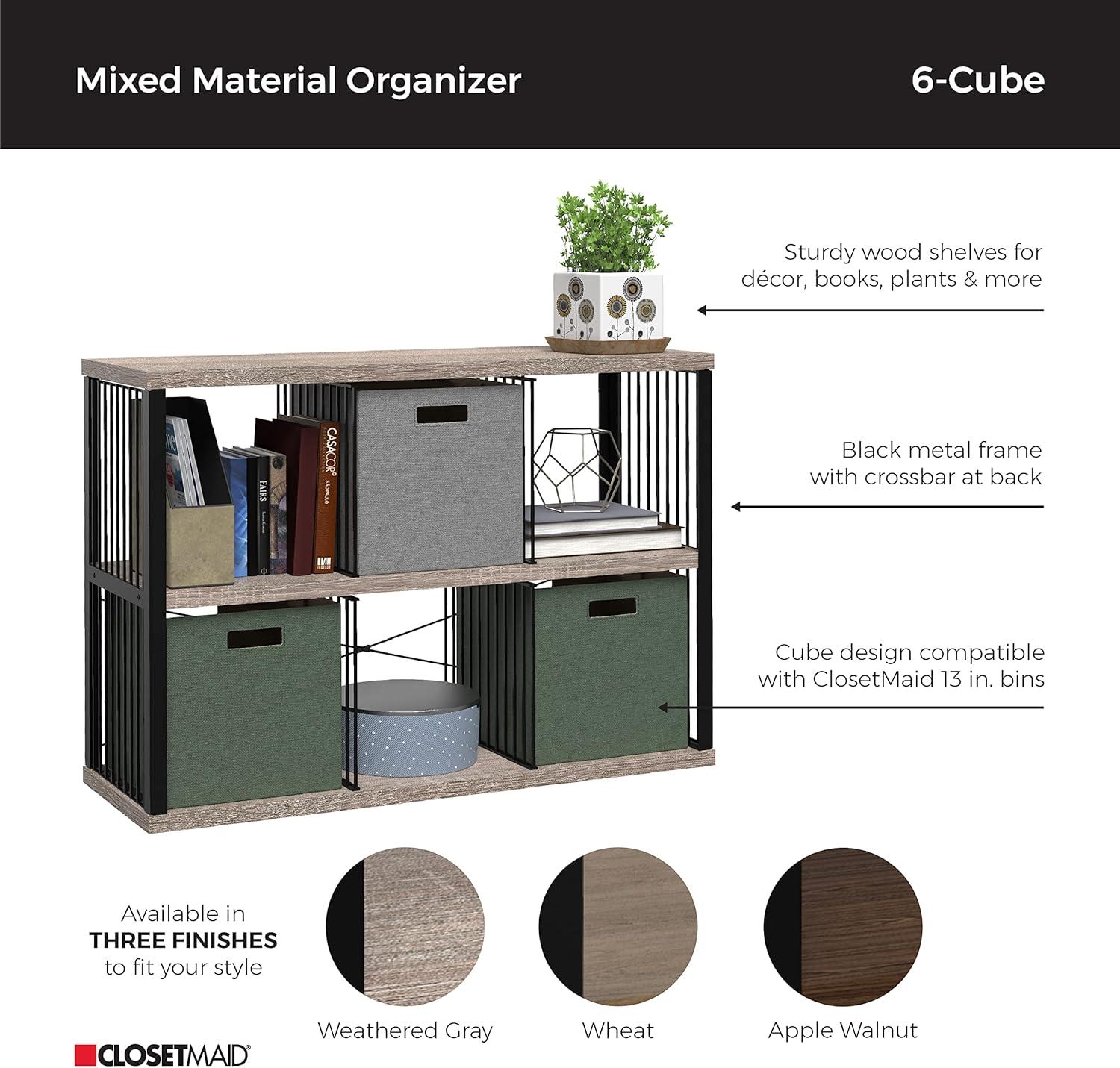 imageClosetMaid 4Cube Storage Organizer Bookshelf Storage Shelf Metal Frame Wood Shelves Easy Assembly BlackWheatBlackWeathered Gray