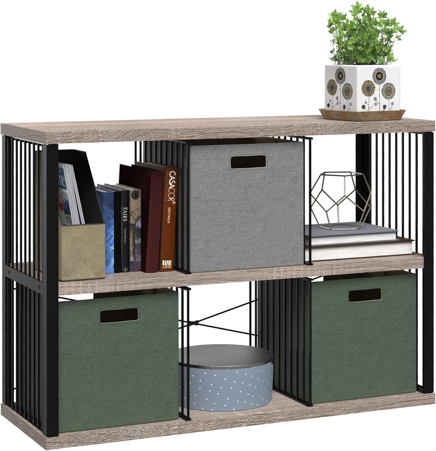 imageClosetMaid 4Cube Storage Organizer Bookshelf Storage Shelf Metal Frame Wood Shelves Easy Assembly BlackWheatBlackWeathered Gray