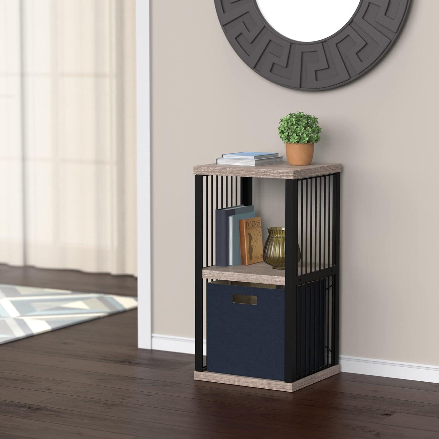 imageClosetMaid 4Cube Storage Organizer Bookshelf Storage Shelf Metal Frame Wood Shelves Easy Assembly BlackWheatBlackWeathered Gray