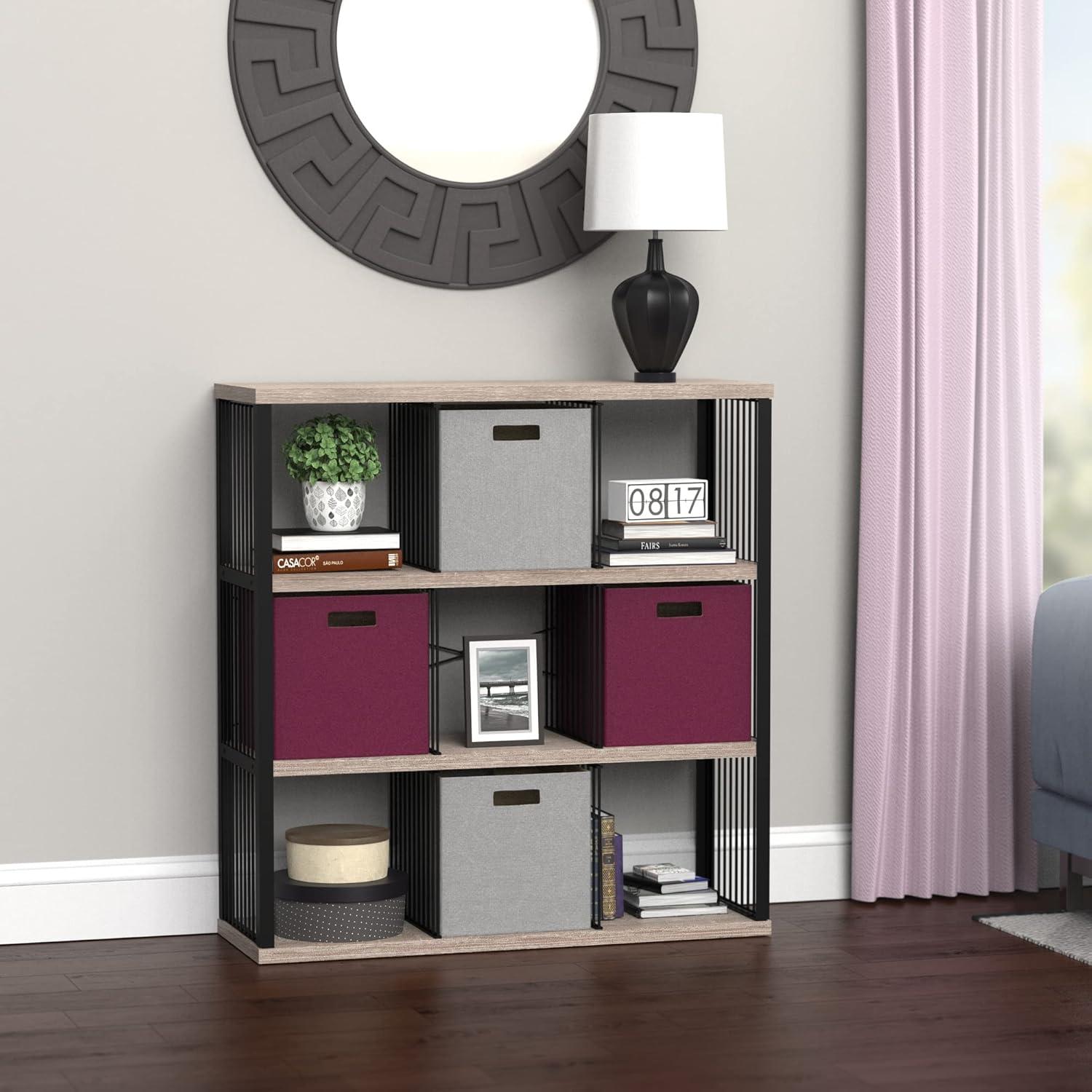 imageClosetMaid 4Cube Storage Organizer Bookshelf Storage Shelf Metal Frame Wood Shelves Easy Assembly BlackWheatBlackWeathered Gray