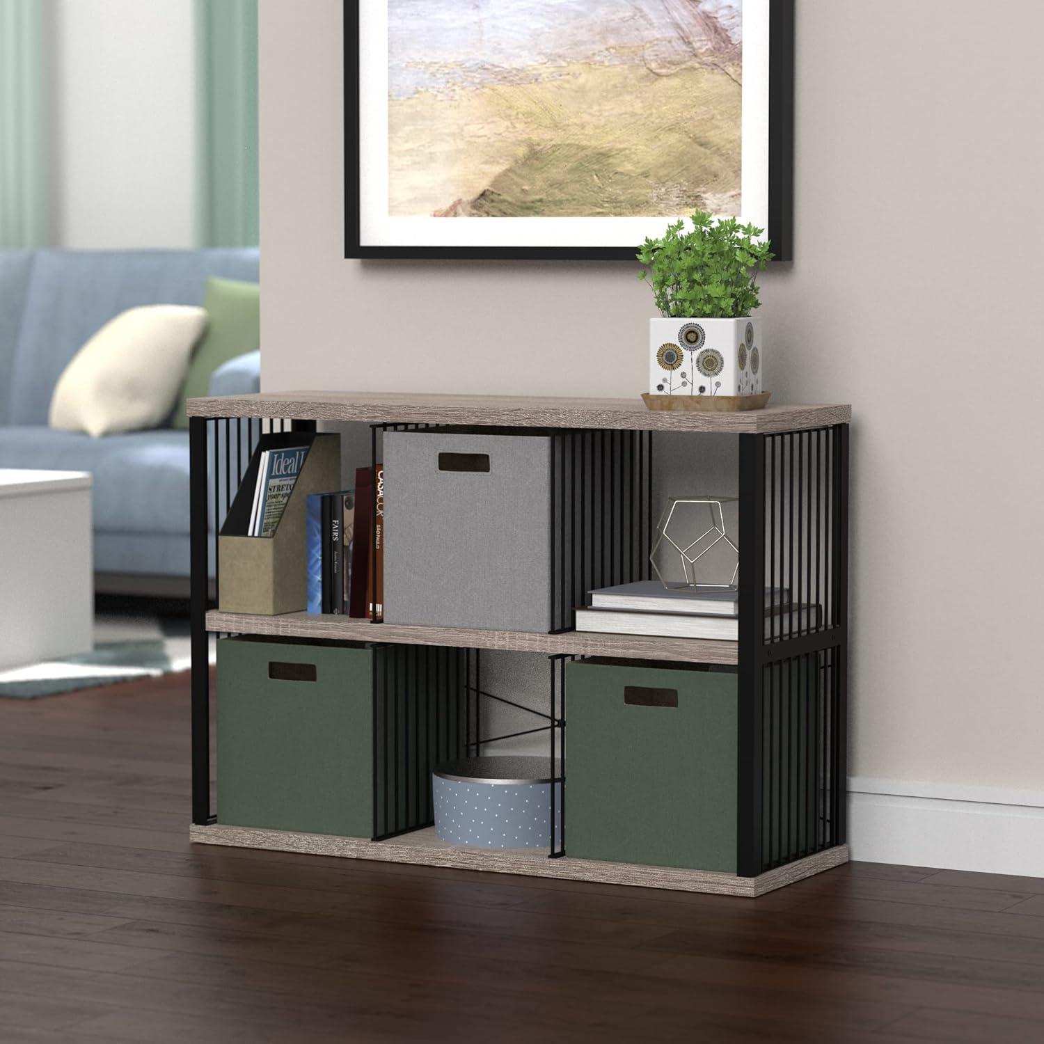 imageClosetMaid 4Cube Storage Organizer Bookshelf Storage Shelf Metal Frame Wood Shelves Easy Assembly BlackWheatBlackWeathered Gray