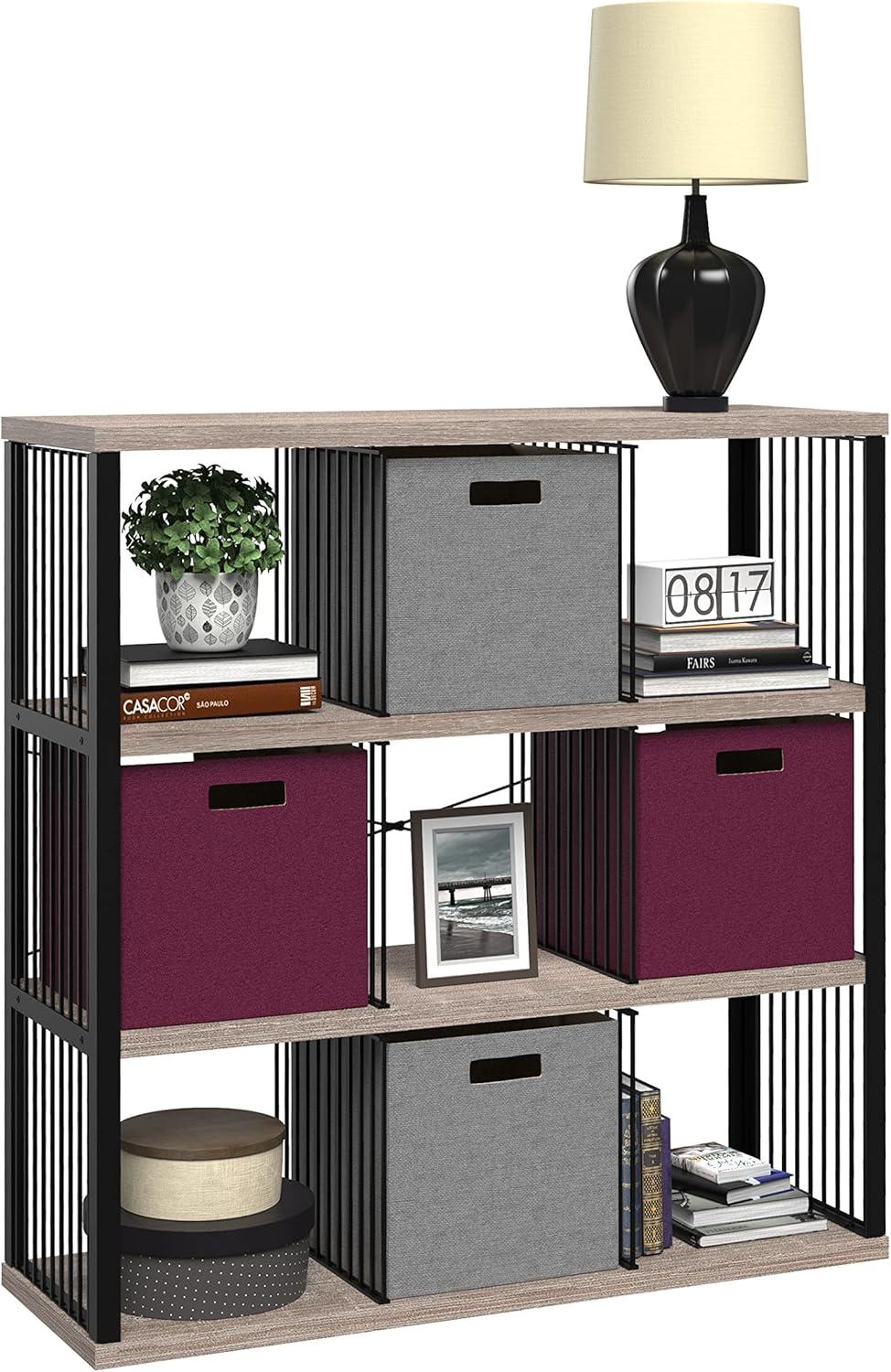 imageClosetMaid 4Cube Storage Organizer Bookshelf Storage Shelf Metal Frame Wood Shelves Easy Assembly BlackWheatBlackWeathered Gray