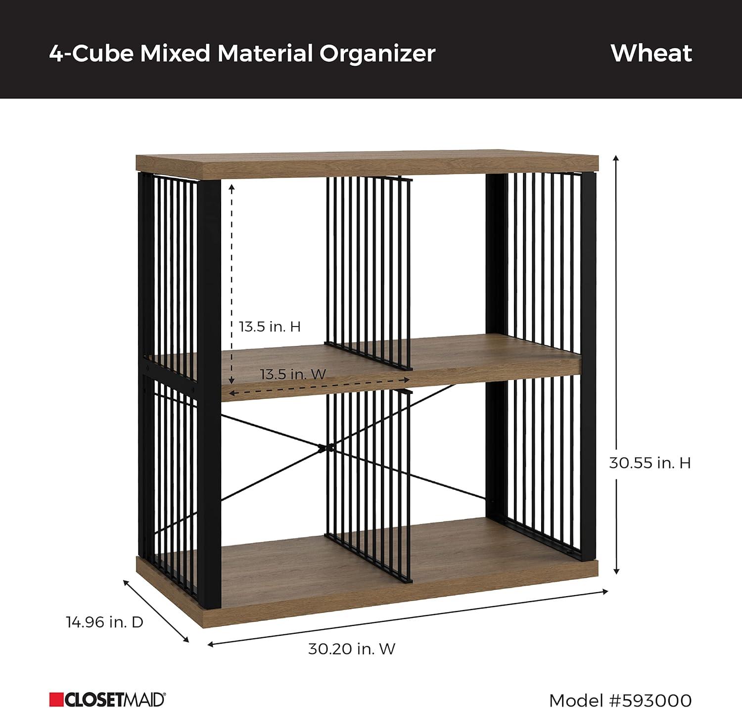 imageClosetMaid 4Cube Storage Organizer Bookshelf Storage Shelf Metal Frame Wood Shelves Easy Assembly BlackWheatBlackWheat
