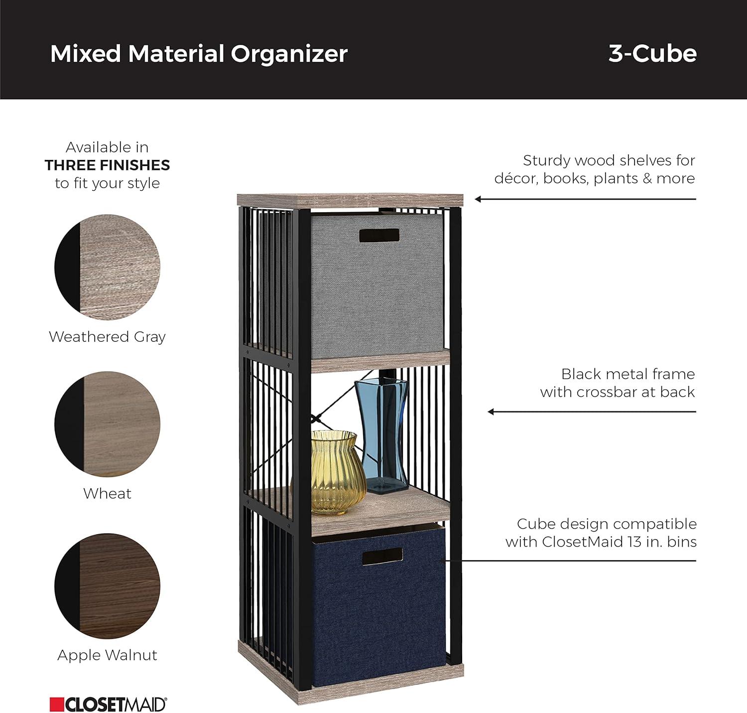 imageClosetMaid 4Cube Storage Organizer Bookshelf Storage Shelf Metal Frame Wood Shelves Easy Assembly BlackWheatBlackWheat