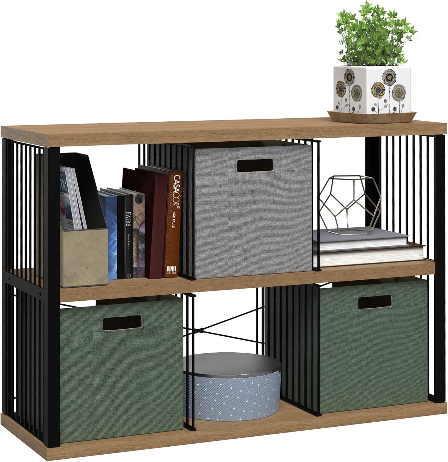 imageClosetMaid 4Cube Storage Organizer Bookshelf Storage Shelf Metal Frame Wood Shelves Easy Assembly BlackWheatBlackWheat