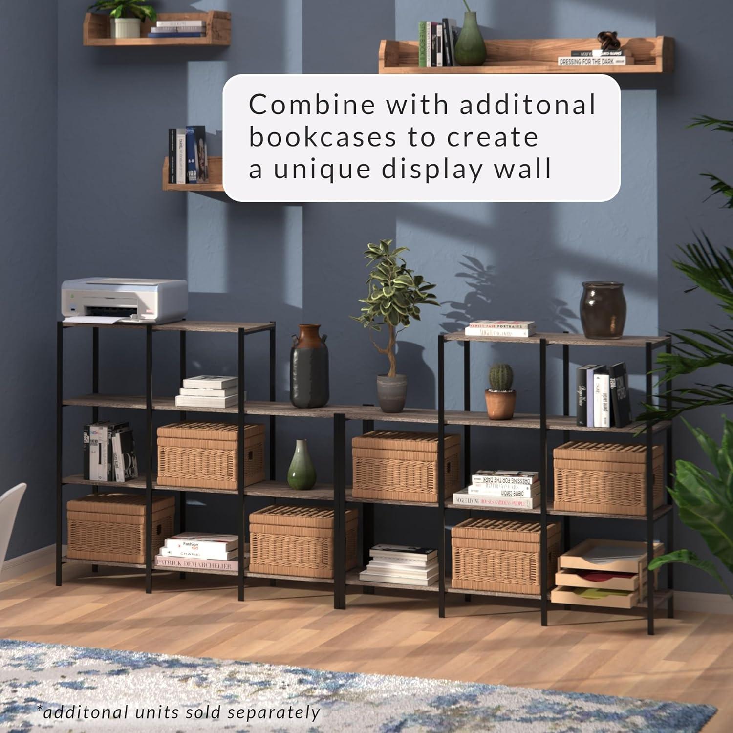 imageClosetMaid Ladder Step Bookcase 5 Tier 7 Shelves Display Shelf for Living Room or Office Industrial Black Metal and Wood Weathered Gray4Tier