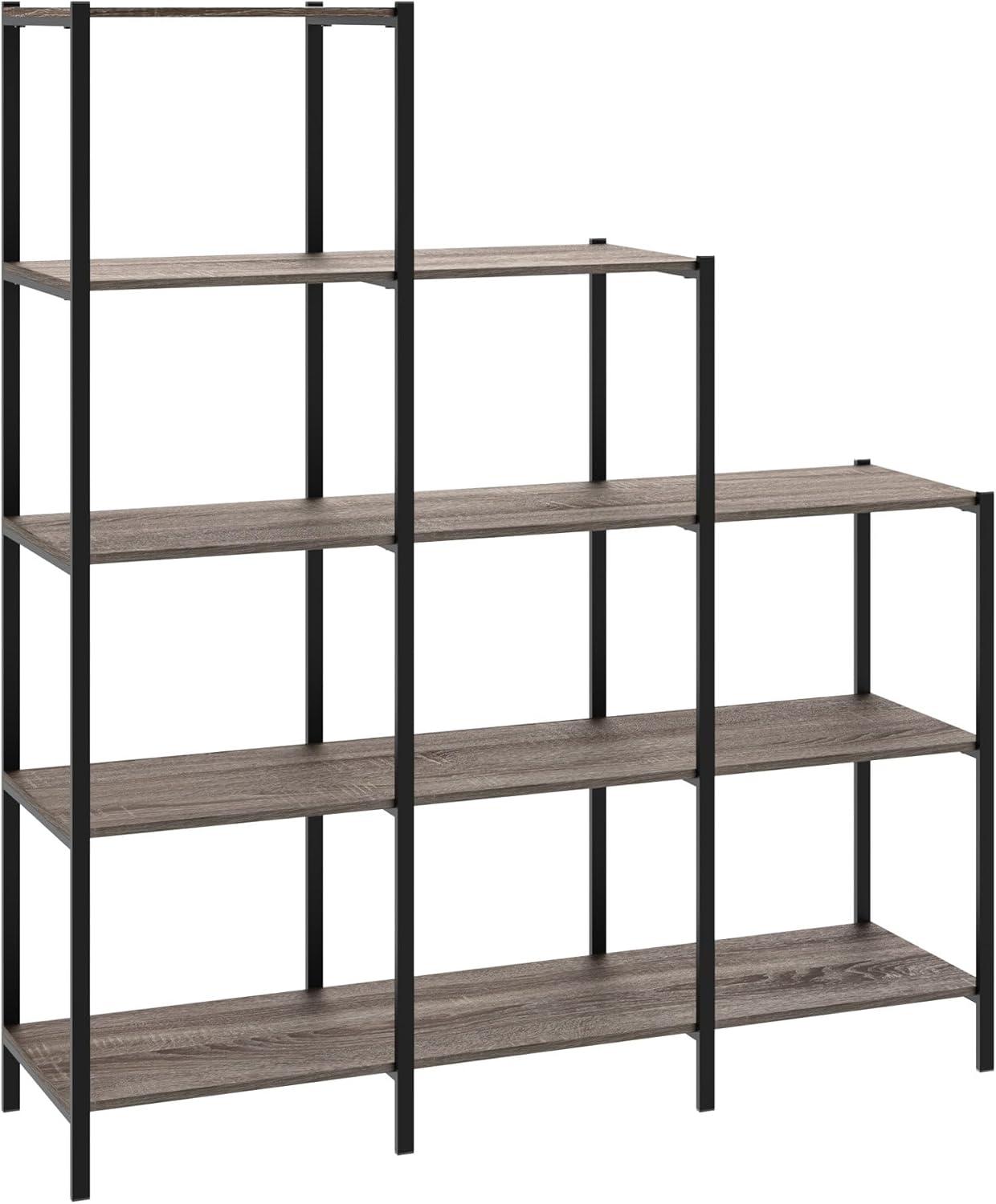 imageClosetMaid Ladder Step Bookcase 5 Tier 7 Shelves Display Shelf for Living Room or Office Industrial Black Metal and Wood Weathered Gray4Tier