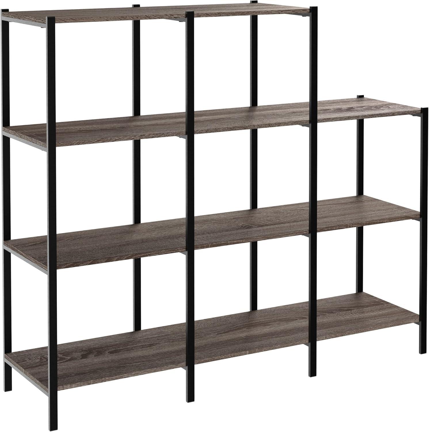 imageClosetMaid Ladder Step Bookcase 5 Tier 7 Shelves Display Shelf for Living Room or Office Industrial Black Metal and Wood Weathered Gray5Tier