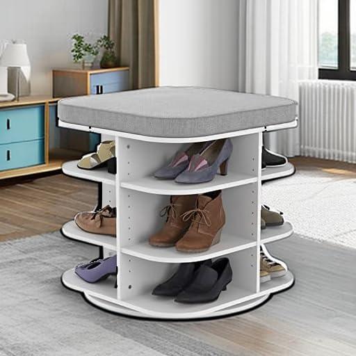imageClosetMaid Shoe Storage Bench Ottoman Rotating with Gray Cushion Adjustable White Finish