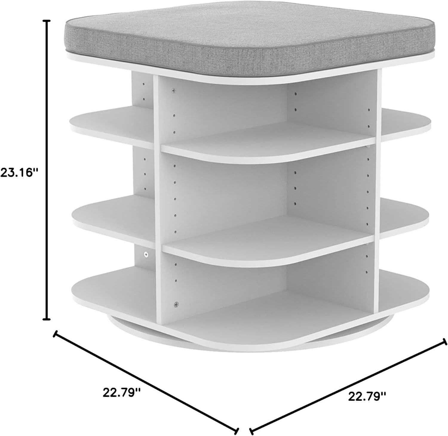 imageClosetMaid Shoe Storage Bench Ottoman Rotating with Gray Cushion Adjustable White Finish