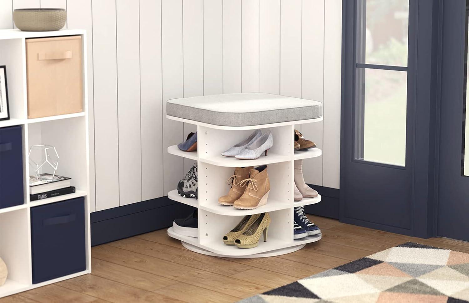 imageClosetMaid Shoe Storage Bench Ottoman Rotating with Gray Cushion Adjustable White Finish