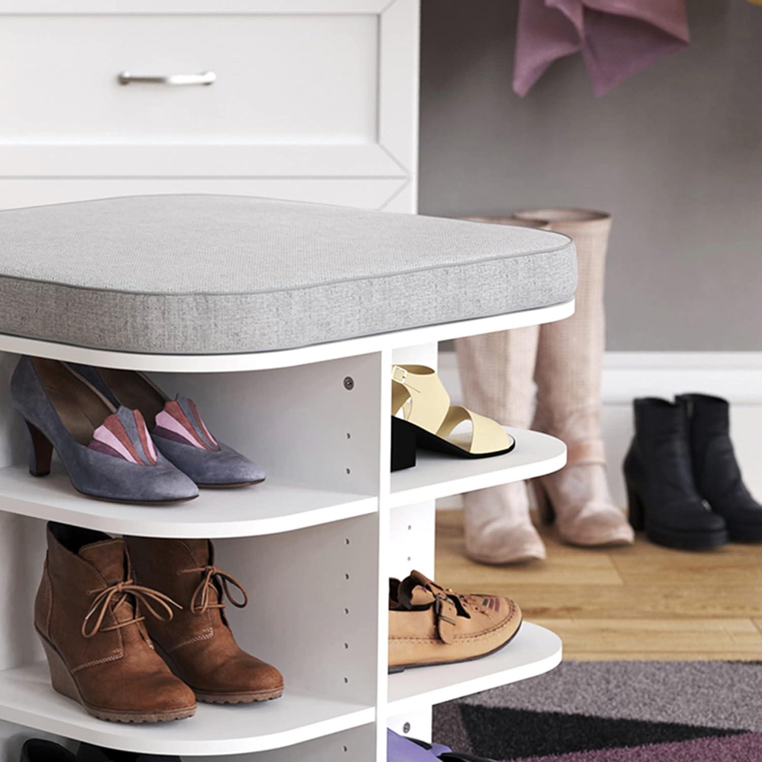 imageClosetMaid Shoe Storage Bench Ottoman Rotating with Gray Cushion Adjustable White Finish