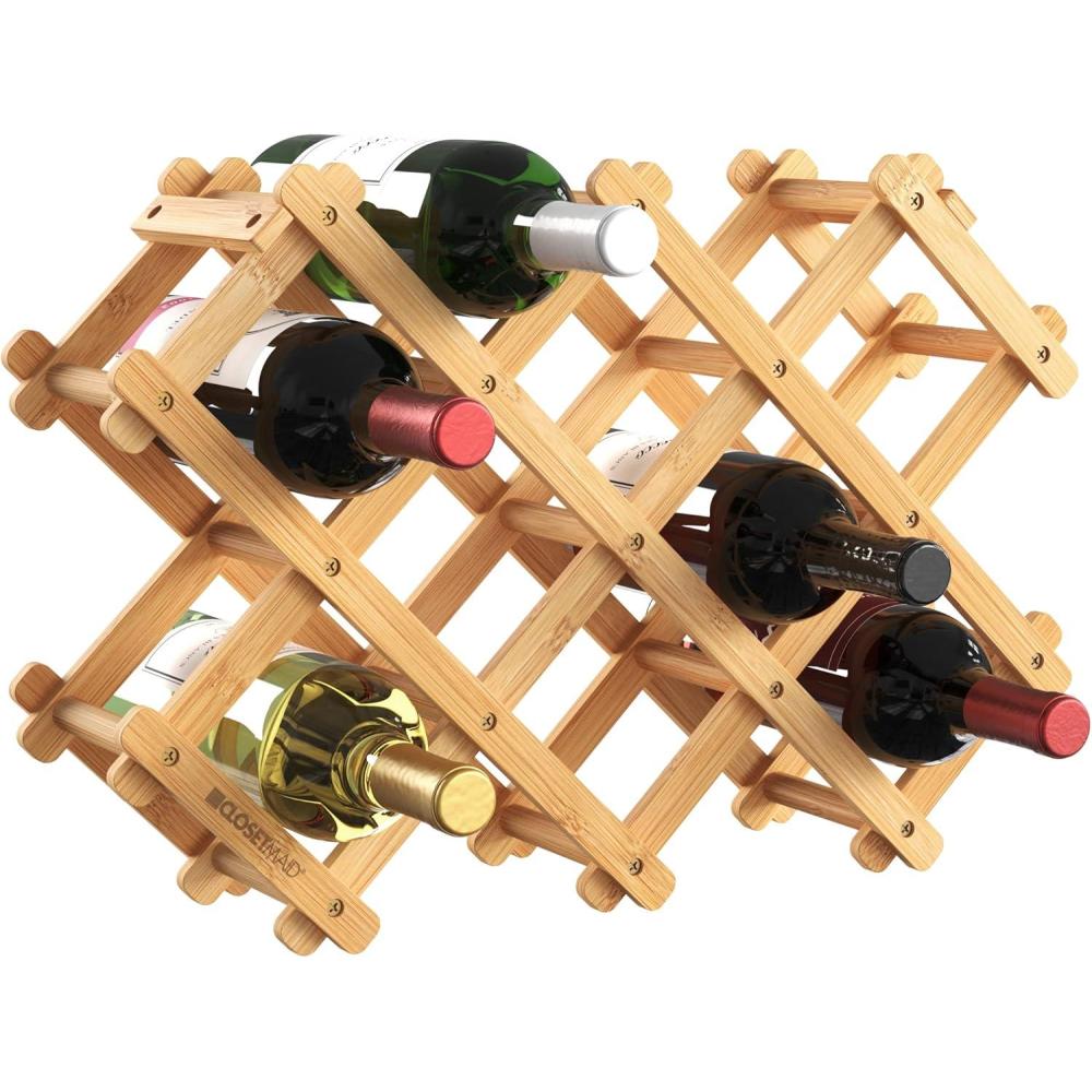 imageClosetMaid 8 Bottle Folding Wine Storage Rack Stand for Countertop or Table Bamboo Wood