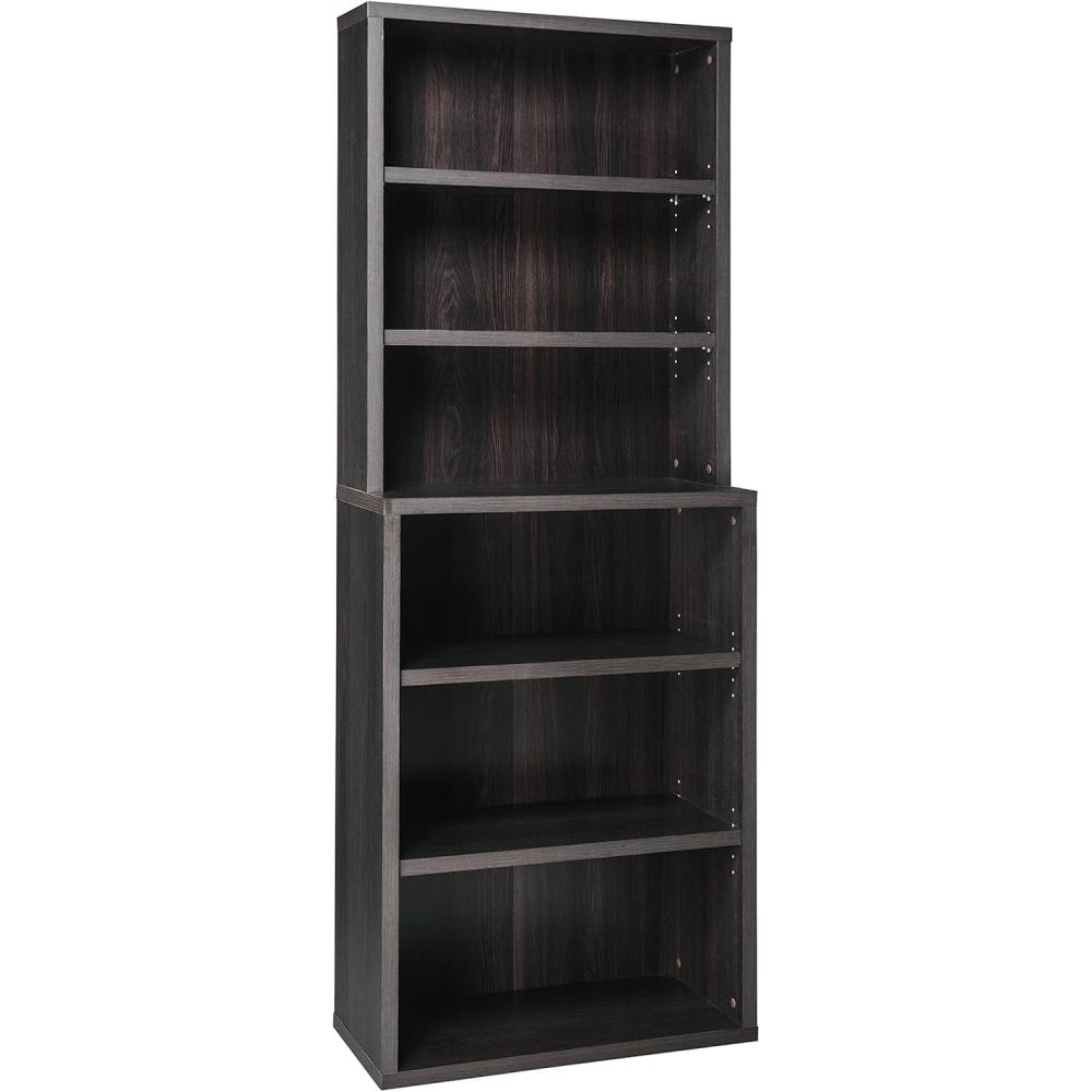 imageClosetMaid Bookshelf with 6 Shelf Tiers Adjustable Shelves Tall Bookcase Hutch Sturdy Wood with Closed Back Panel Black Walnut Finish