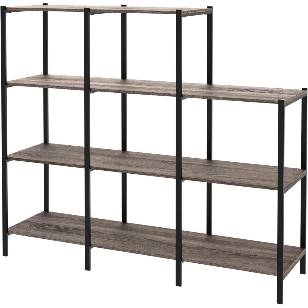 imageClosetMaid Ladder Step Bookcase 5 Tier 7 Shelves Display Shelf for Living Room or Office Industrial Black Metal and Wood Weathered Gray4Tier