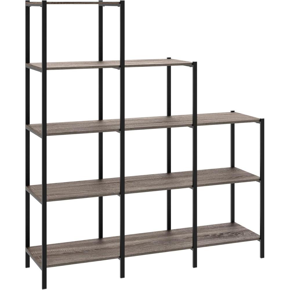 imageClosetMaid Ladder Step Bookcase 5 Tier 7 Shelves Display Shelf for Living Room or Office Industrial Black Metal and Wood Weathered Gray5Tier
