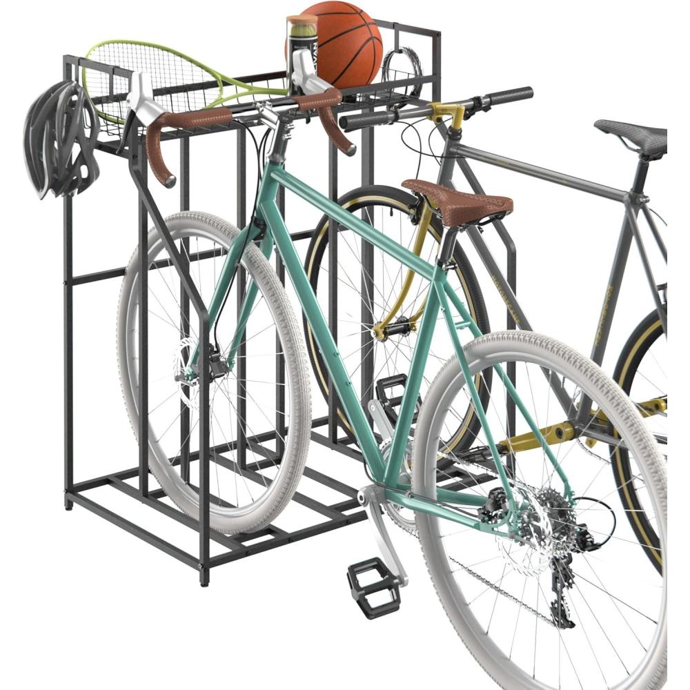 imageClosetMaid ProGarage Bike Stand Rack with Storage Shelf and 4 Hooks for 3 Bicycles Adult or Kids Black