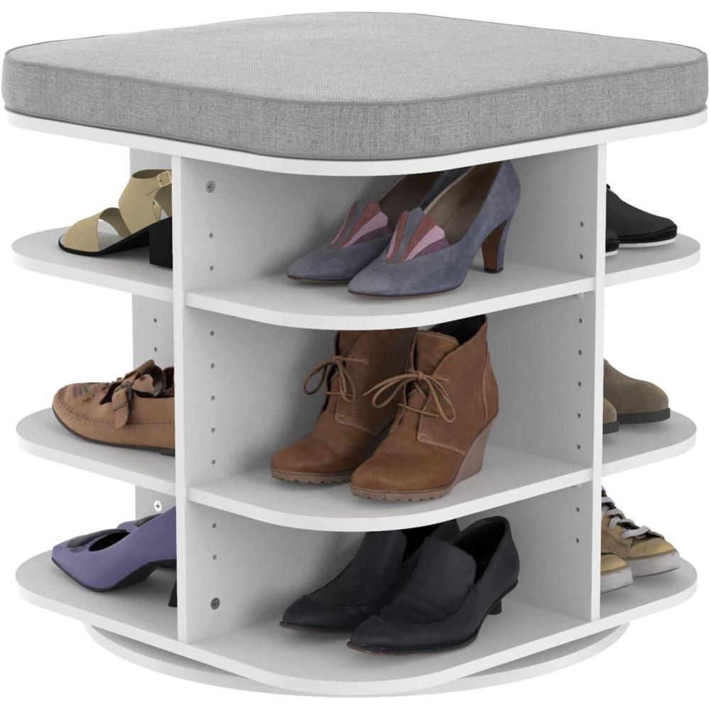 imageClosetMaid Shoe Storage Bench Ottoman Rotating with Gray Cushion Adjustable White Finish
