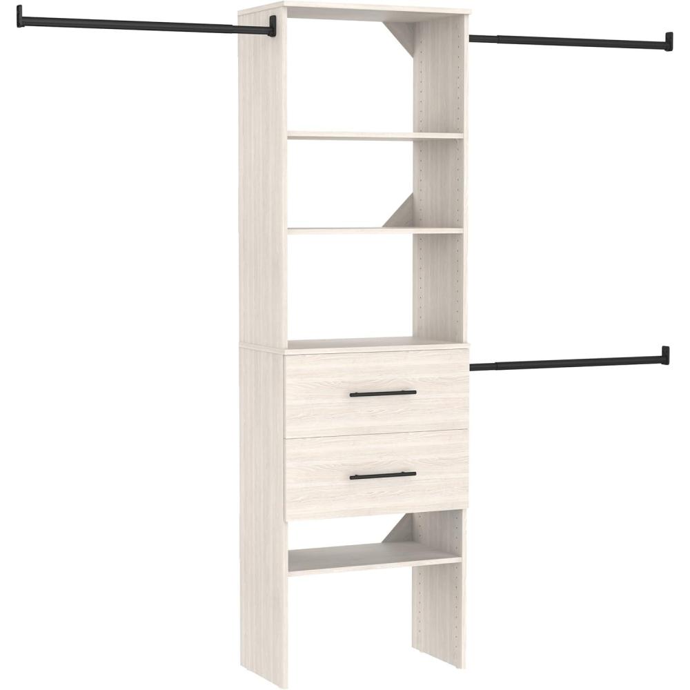 imageClosetMaid SuiteSymphony 25Inch Closet System Tower with 3 Hang Rods and 2 Drawers White Timber