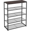 ClosetMaid 4-Tier Shoe Rack, Storage Organizer, with Wood Top Shelf, 3 Metal Mesh Shelves, for 12 Pairs of Shoes, Modern Walnut/Black(5-Tier)
