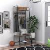 ClosetMaid Hall Tree with Shoe Bench 4 Hooks and Storage Shelf, Coat Rack, Wheat/White Metal(Weathered Gray With Black Metal)