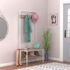 ClosetMaid Hall Tree with Shoe Bench 4 Hooks and Storage Shelf, Coat Rack, Wheat/White Metal(Wheat With White Metal)