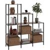 ClosetMaid Ladder Step Bookcase, 5 Tier, 7 Shelves, Display Shelf for Living Room or Office, Industrial Black Metal and Wood, Weathered Gray(5-Tier)
