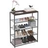 ClosetMaid 4-Tier Shoe Rack, Storage Organizer, with Wood Top Shelf, 3 Metal Mesh Shelves, for 12 Pairs of Shoes, Modern Walnut/Black(5-Tier)