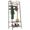 ClosetMaid Hall Tree with Shoe Bench 4 Hooks and Storage Shelf, Coat Rack, Wheat/White Metal(Weathered Gray With Black Metal)