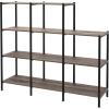 ClosetMaid Ladder Step Bookcase, 5 Tier, 7 Shelves, Display Shelf for Living Room or Office, Industrial Black Metal and Wood, Weathered Gray(4-Tier)