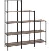 ClosetMaid Ladder Step Bookcase, 5 Tier, 7 Shelves, Display Shelf for Living Room or Office, Industrial Black Metal and Wood, Weathered Gray(5-Tier)