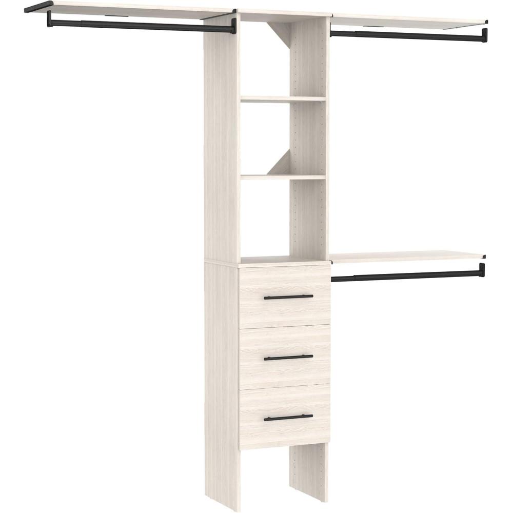 imageClosetMaid SuiteSymphony 16Inch Closet System Tower with 3 Hanging Rods 3 Drawers and 3 Top Shelves White Timber
