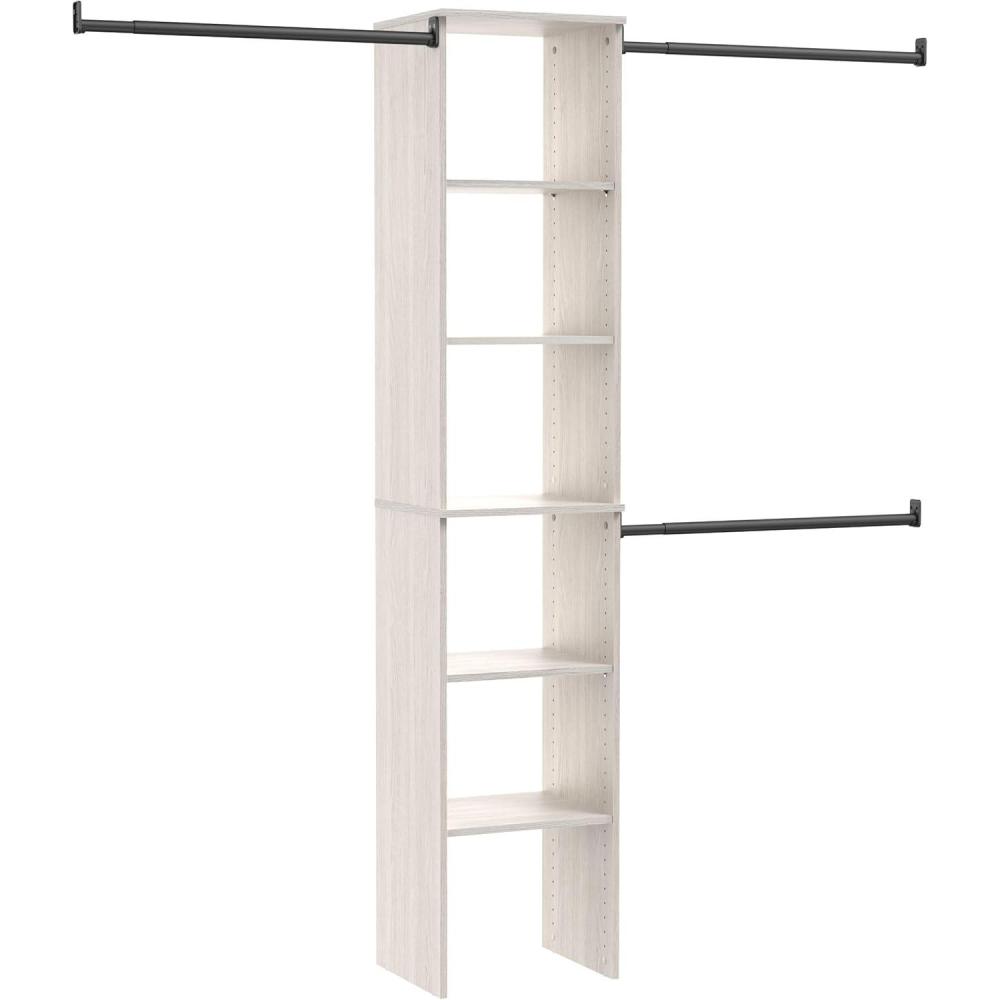 imageClosetMaid SuiteSymphony Wood Closet Organizer Kit with Tower 3 Hang Rods 5 Shelves 2Adjustable Fits Spaces 49 ft Wide White Timber