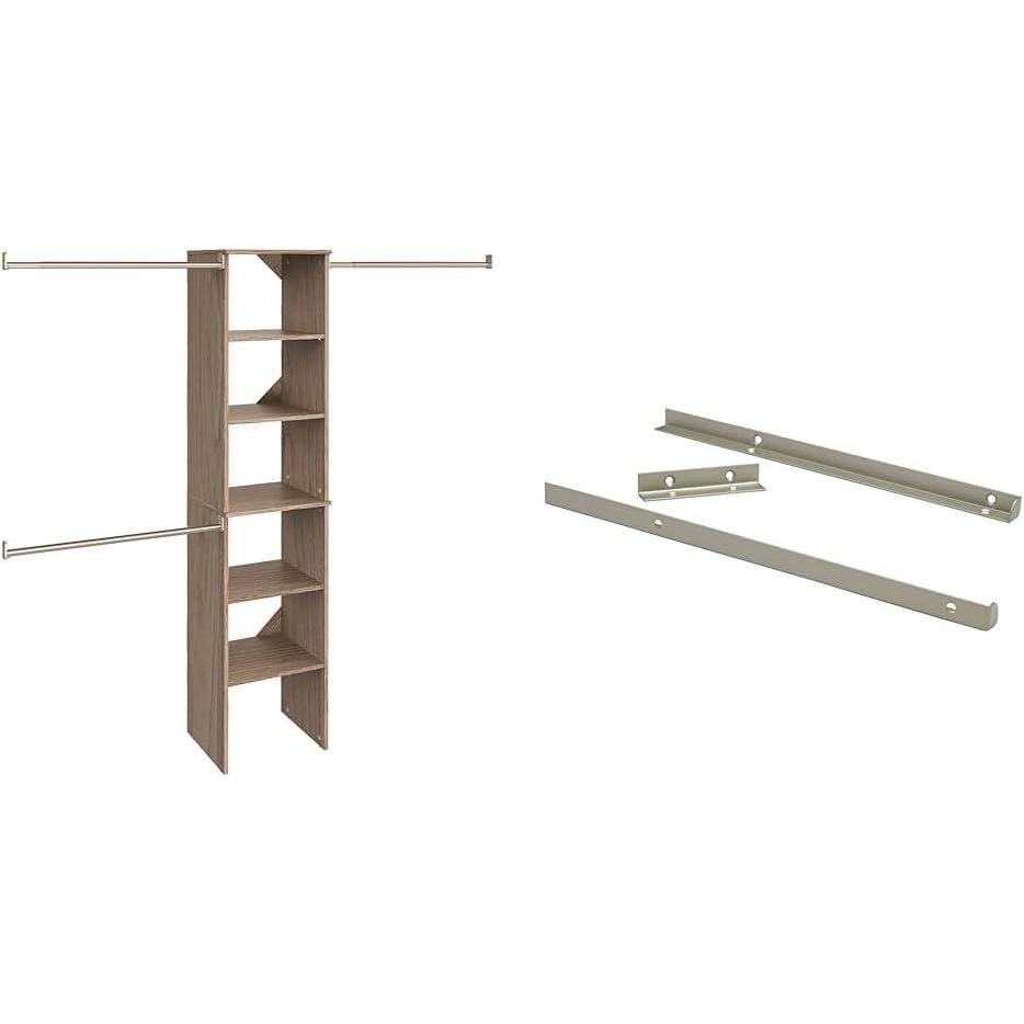 imageClosetMaid SuiteSymphony Wood Closet Organizer Starter Kit with Tower and 3 Hang Rods ampamp SuiteSymphony Top Shelf Support Bracket Kit Add On Accessory Shelf Hardware Set