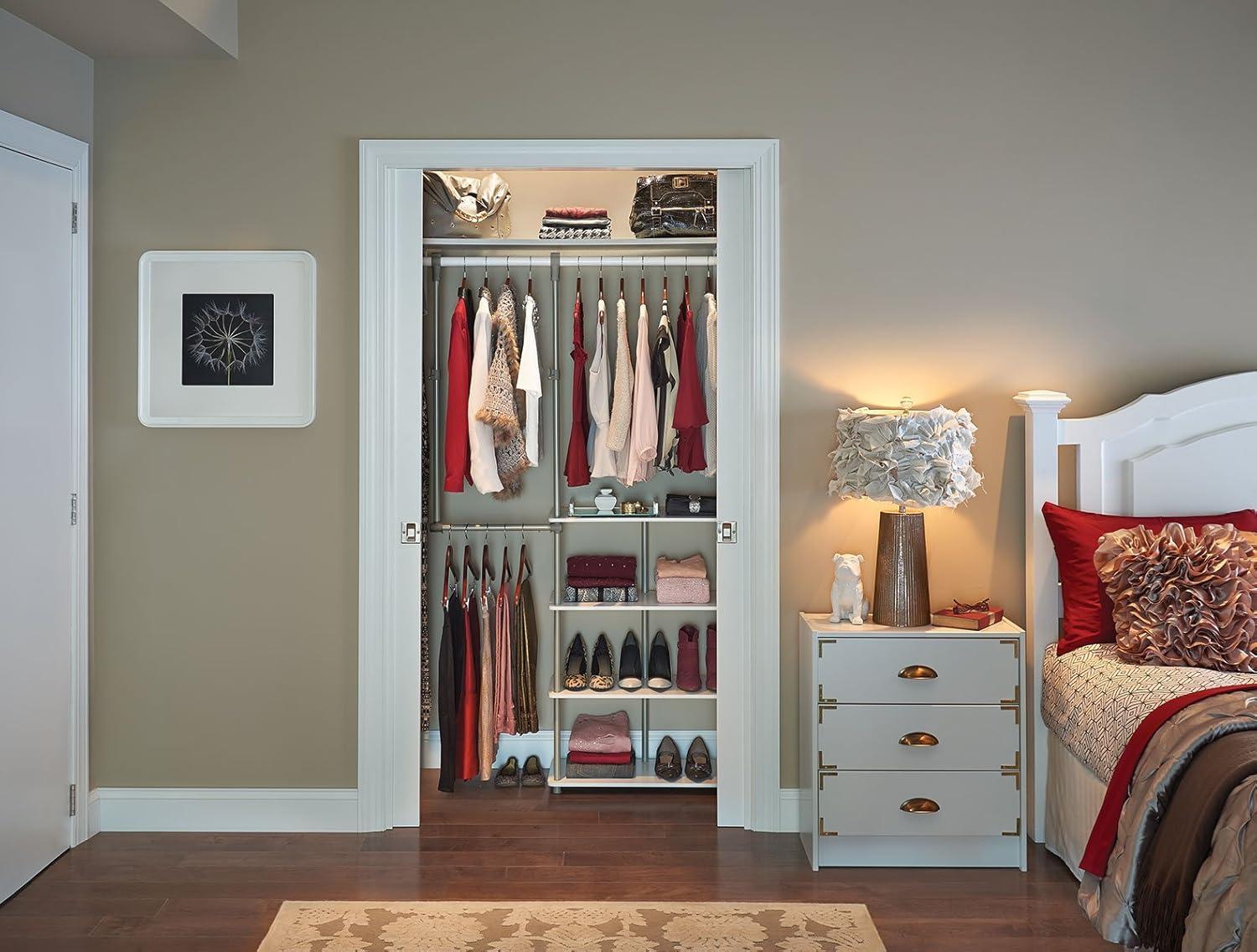 imageClosetMaid Maximizer Closet Accessory Add Adjustable Storage Space 4 Shelves Double Hang Rod Tool Free Add On Unit WhiteWhite