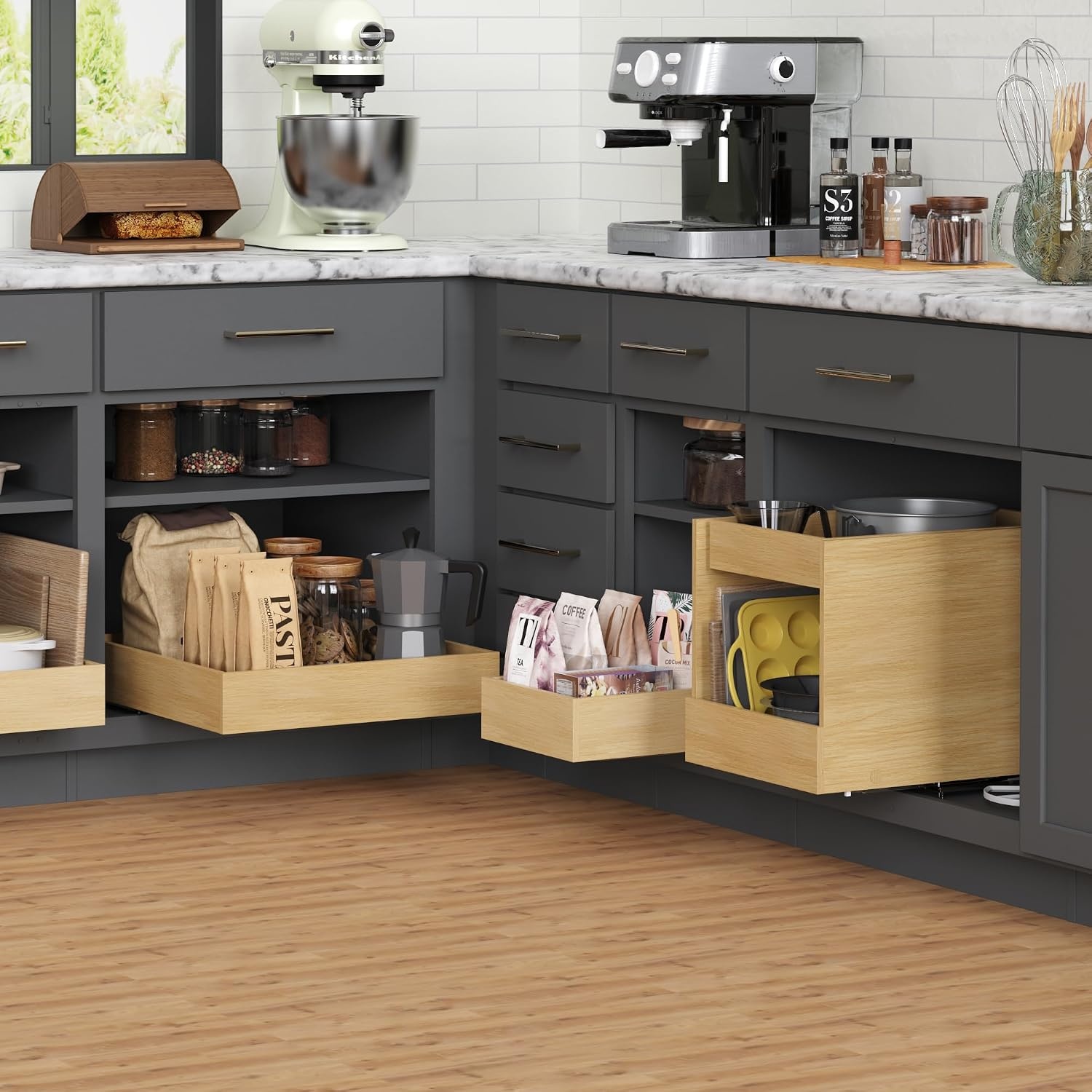 image:imageClosetMaid Provisions TwoTier Pullout Cabinet Organizer Soft Close 2146 D x 1469 W Natural OakNatural Oak