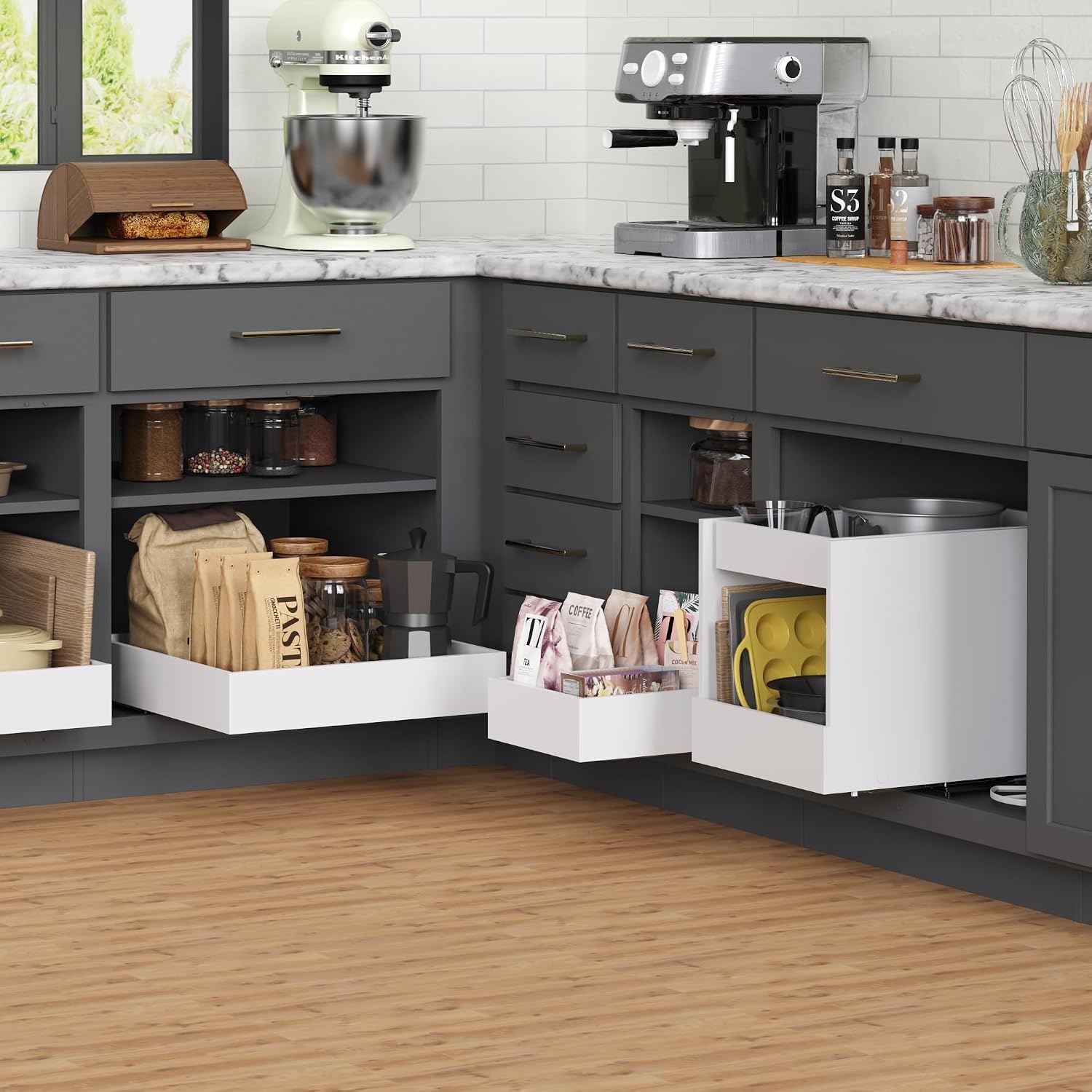 image:imageClosetMaid Provisions TwoTier Pullout Cabinet Organizer Soft Close 2146 D x 1469 W Natural OakWhite