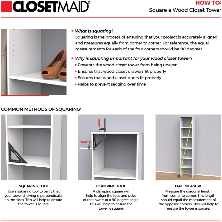 image:imageClosetMaid SuiteSymphony 25Inch Closet System Tower with 3 Hanging Rods 3 Drawers and 3 Top Shelves White Timber
