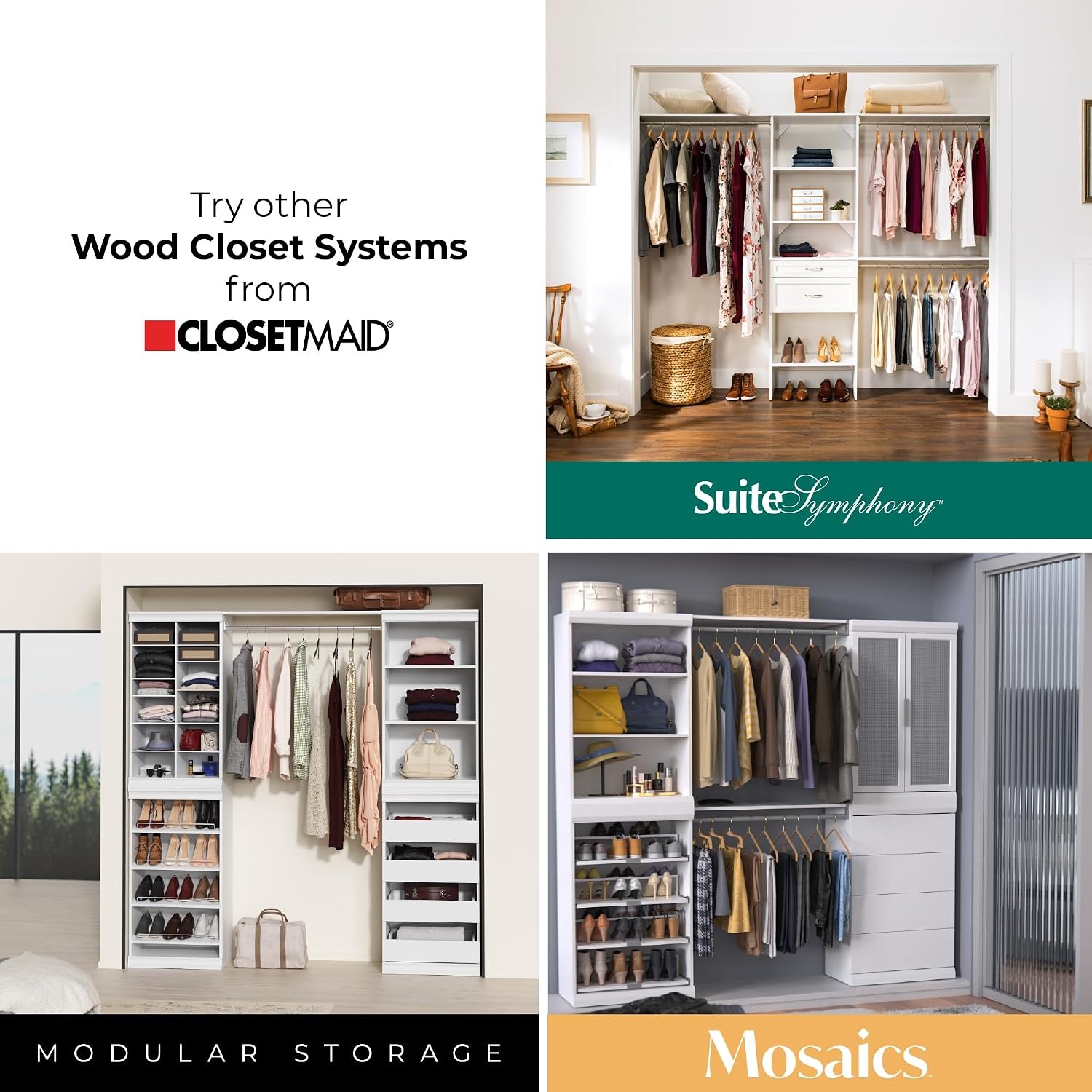 image:imageClosetMaid SuiteSymphony 25Inch Closet System Tower with 3 Hanging Rods 3 Drawers and 3 Top Shelves White Timber