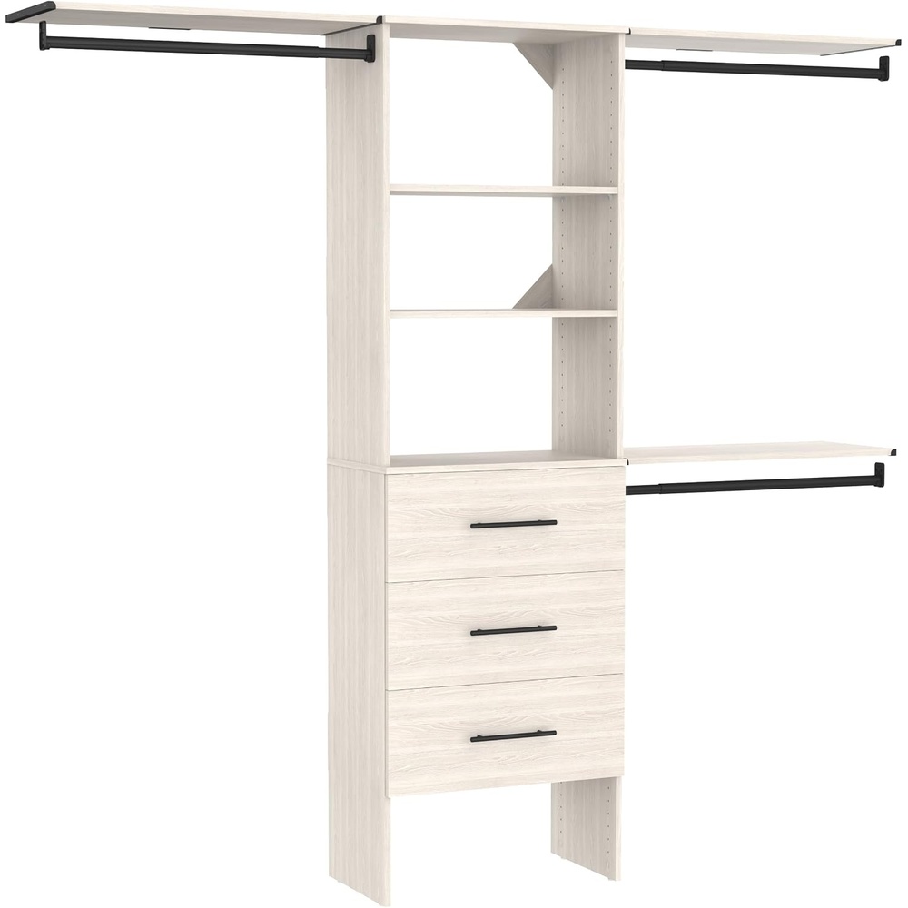 image:imageClosetMaid SuiteSymphony 25Inch Closet System Tower with 3 Hanging Rods 3 Drawers and 3 Top Shelves White Timber